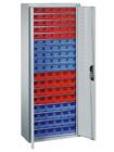Bedrunka+Hirth Schrank mit Sichtlagerkästen und 9 Fachböden H 1690 mm