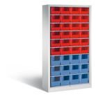 C+P Stahlregal mit Rückwand Serie 13 36 Lagerkästen hellgrau 1000 x 420 x 1980 mm