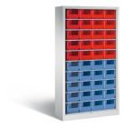 C+P Stahlregal mit Rückwand Serie 13 40 Lagerkästen lichtgrau 1000 x 420 x 1980 mm
