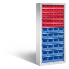 C+P Stahlregal mit Rückwand Serie 13 mit 60 Kästen lichtgrau 700 x 300 x 1690 mm