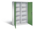 C+P Stahl Werkstattschrank 10 Fächer Flügeltüren in resedagrün 1200 x 500 x 1950 mm