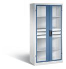 C+P Werkstattschrank mit Fenster und Schubladen 1950 mm lichtgrau fernblau