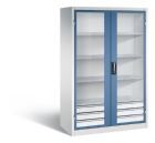 C+P Werkstattschrank mit Fenster und Schubladen H 195 mm lichtgrau fernblau