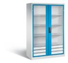 C+P Werkstattschrank mit Fenster und Schubladen H 1950 mm lichtgrau lichtblau