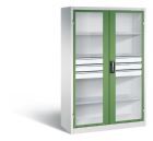 C+P Werkstattschrank mit Fenster und Schubladen H 1950 mm lichtgrau resedagrün