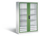 C+P Werkstattschrank mit Fenster und Schubladen H 1950 mm lichtgrau resedagrün