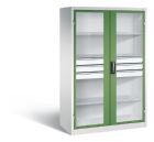 C+P Werkstattschrank mit Fenster und Schubladen H 1950 mm lichtgrau resedagrün