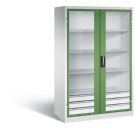 C+P Werkstattschrank mit Fenster und Schubladen H 1950 mm lichtgrau resedagrün