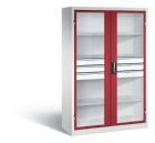 C+P Werkstattschrank mit Fenster und Schubladen H 1950 mm lichtgrau rubinrot