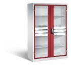 C+P Werkstattschrank mit Fenster und Schubladen H 1950 mm lichtgrau rubinrot
