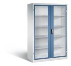 C+P Werkstattschrank mit Fenster 1950 x 1200 x 600 mm lichtgrau fernblau