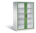 C+P Werkstattschrank mit Fenster H 1950 x B 1200 x T 800 mm lichtgrau resedagrün