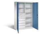 C+P Werkstattschrank mit 8 Schubladen 1950 x 1200 x 500 mm lichtgrau fernblau