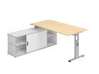 Hammerbacher Anbauschreibtisch T-Fuß 160 x 80 cm Ahorn / Silber