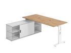 Hammerbacher Anbauschreibtisch T-Fuß 180 x 80 cm Asteich / Weiß