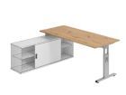 Hammerbacher Anbauschreibtisch OSE19 T-Fuß 180 x 80 cm Asteiche / Silber