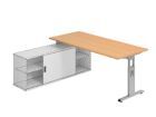 Hammerbacher Anbauschreibtisch T-Fuß 180 x 80 cm Buche / Silber