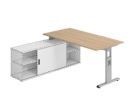 Hammerbacher Anbauschreibtisch T-Fuß 160 x 80 cm Eiche / Silber