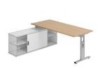 Hammerbacher Anbauschreibtisch OSE19 T-Fuß 180 x 80 cm Eiche / Silber