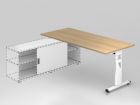 Hammerbacher Anbauschreibtisch Eiche und T Fuß Weiß 180 x 80 cm