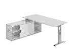 Hammerbacher Anbauschreibtisch OSE19 T-Fuß 180 x 80 cm Grau / Silber