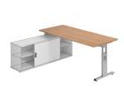 Hammerbacher Anbauschreibtisch T-Fuß 180 x 80 cm Nussbaum / Silber