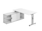 Hammerbacher Anbauschreibtisch T-Fuß 160 x 80 cm Weiß / Silber