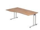 Hammerbacher Schreibtisch C-Fuß 180 x 100/80 cm Nussbaum Silber