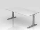 Hammerbacher Schreibtisch mit Kabelwanne 200 x 100 cm Weiß Silber