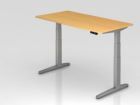 Hammerbacher Sitz-Steh-Schreibtisch 160 x 80 cm Buche Silber Elektroantrieb 2-stufig