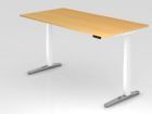 Hammerbacher Sitz-Steh-Schreibtisch 200 x 100 cm Buche Arbeitshöhe 65 - 130 cm
