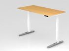 Hammerbacher Sitz-Steh-Schreibtisch 160 x 80 cm Buche Platte 25 mm Weiß C-Fuß Gestell