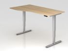 Hammerbacher Sitz-Steh-Schreibtisch XDSM18 180 x 100 / 80 cm Eiche T-Fuß Gestell in Silber