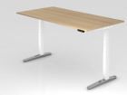 Hammerbacher Sitz-Steh-Schreibtisch 200 x 100 cm Eiche C-Fuß Gestell Weiß Höhe 65 - 130 cm