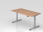 Hammerbacher Sitz Steh Schreibtisch 160 x 80 cm Nussbaum T-Fuß Gestell Silber Höhe 63-127 cm