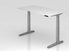 Hammerbacher Sitz-Steh-Schreibtisch 160 x 80 cm Weiß Silber Arbeitshöhe 65-130 cm