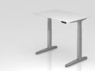 Hammerbacher Sitz-Steh-Schreibtisch elektrisch 120x80cm Weiß C-Fuß Gestell Silber