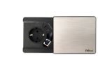 Hammerbacher Steckdose 1 x Strom 2 x USB 1 x RJ45 mit Bohrung Abdeckung Edelstahloptik