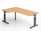 Hammerbacher Winkelschreibtisch C-Fuß 200 x 120 cm 90 Grad Buche Graphit höheneinstellbar