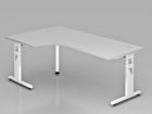 Hammerbacher Winkelschreibtisch C-Fuß 200 x 120 cm Grau/Weiß Arbeitshöhe 65-85 cm