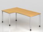 Hammerbacher Winkelschreibtisch HS82 4 Fuß rund 200 x 120 cm 90 Grad Buche Silber