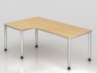 Hammerbacher Winkelschreibtisch HS82 4 Fuß rund 200 x 120 cm 90 Grad Ahorn Silber