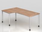 Hammerbacher Winkelschreibtisch 4 Fuß rund 200 x 120 cm 90 grad Nussbaumplatte 25 mm