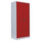 Lüllmann Flügeltürenschrank mit 4 Fachböden 1950 x 925 x 600 mm lichtgrau mit feuerrot