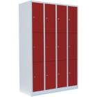 Lüllmann Schließfachschrank 4 Abteile 12 Fächer 1800 x 1170 x 500 mm lichtgrau feuerrot