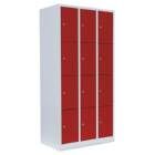 Lüllmann Schließfachschrank 3 Abteile 12 Fächer 1800 x 885 x 500 mm lichtgrau feuerrot