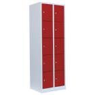 Lüllmann Schließfachschrank 2 Abteile 10 Fächer 1800 x 600 x 500 mm lichtgrau feuerrot