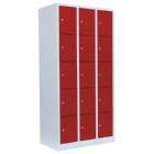 Lüllmann Schließfachschrank 3 Abteile 15 Fächer 1800 x 885 x 500 mm lichtgrau feuerrot