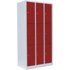 Lüllmann Schließfachschrank 3 Abteile 9 Fächer 1800 x 885 x 500 mm lichtgrau feuerrot