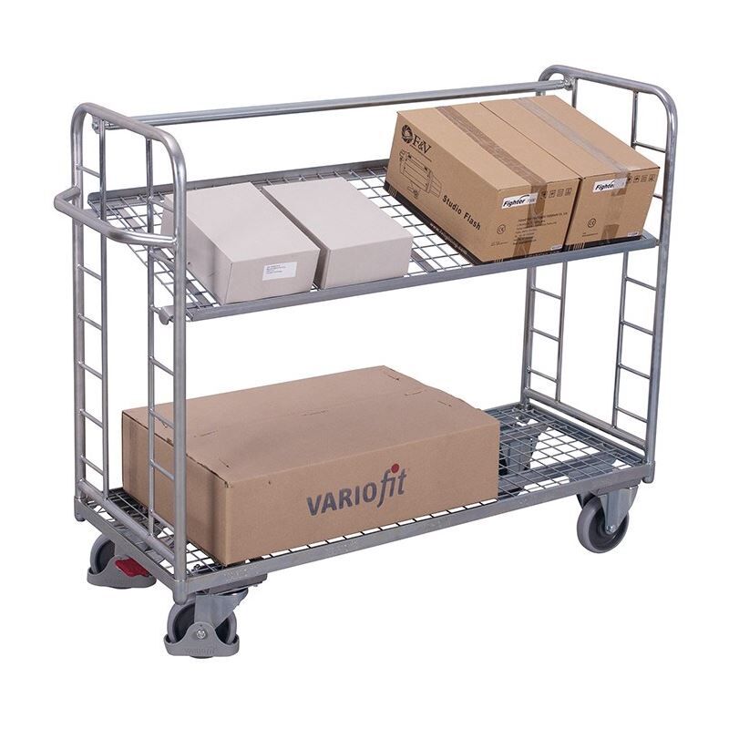 Variofit Etagenwagen mit 2 Drahtgitterböden verzinkt 1510x550x1235mm Produktbild Variofit Etagenwagen mit 2 Drahtgitterböden verzinkt 1510x550x1235mm bild 2